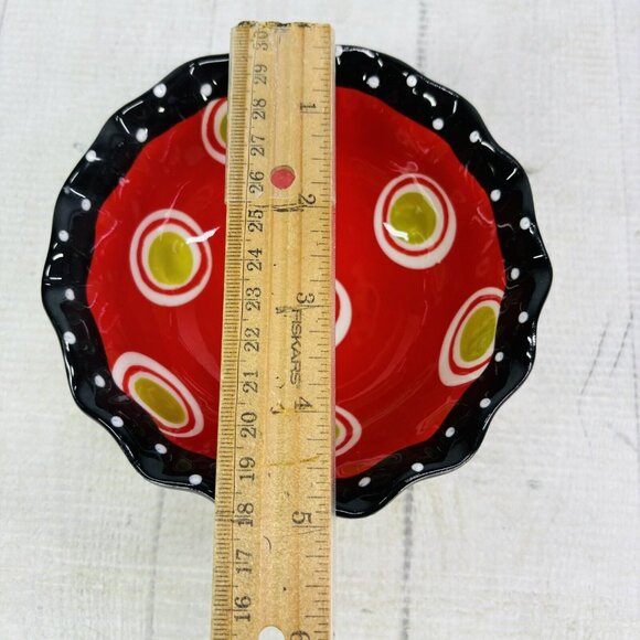 Mud Pie CHRISTMAS STRIPES Red Green Circle Wavy Lines Ruffle Ceramic Dip Bowl - Picture 10 of 16